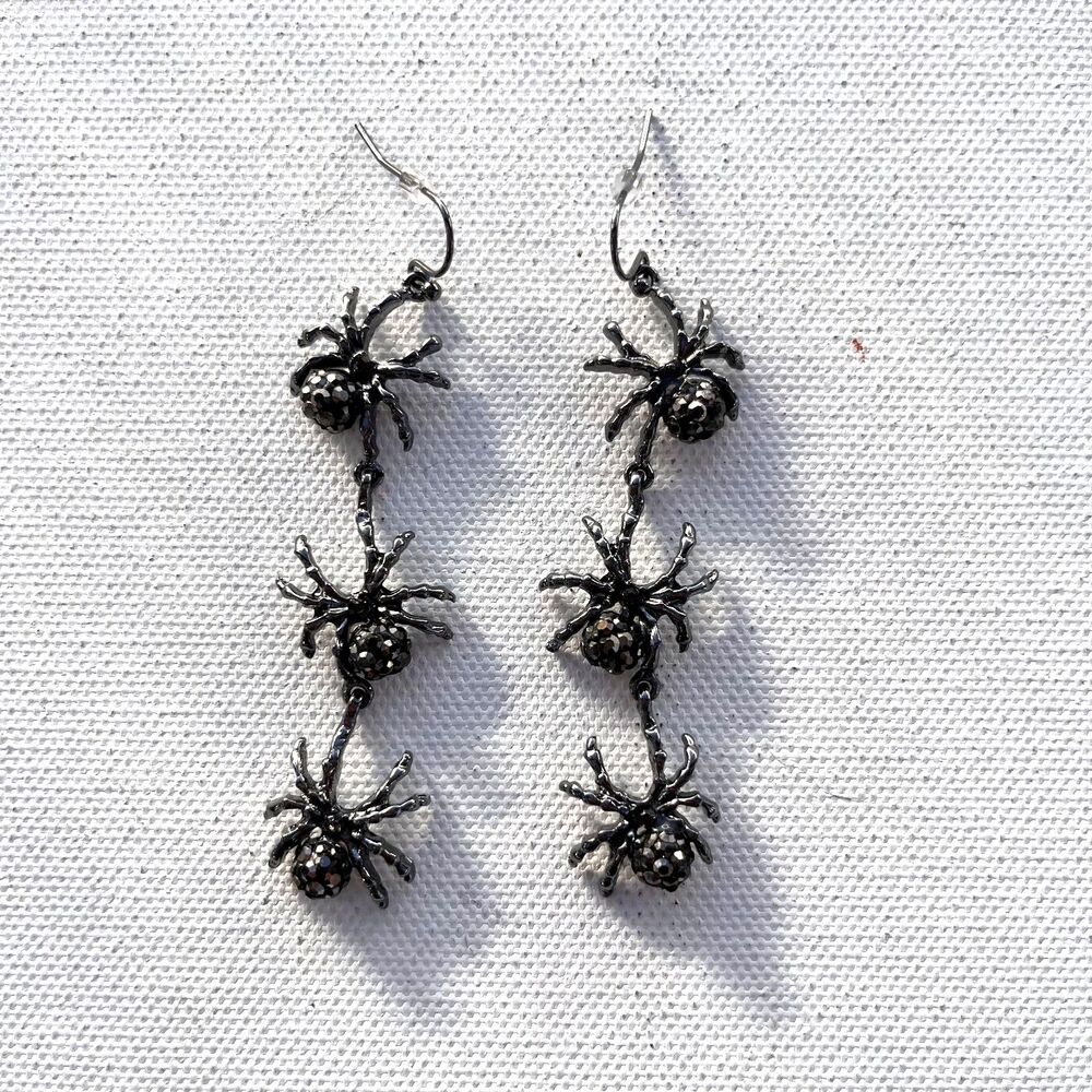 Way to Celebrate Linear Spider Earrings, Black, 1 Pair, Whimsygoth Witchy